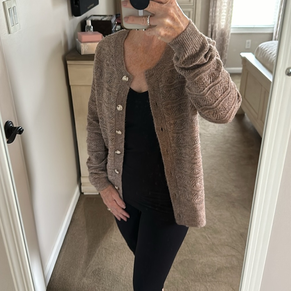 Croft and Barrow Pointelle Button Front Cardigan